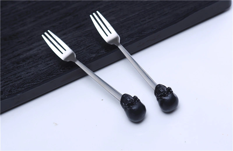 Black Skull Fruit Fork Set 304 Stainless Steel Western Salad Fork Tableware