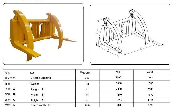 5 Ton Wheel Loader Wood Grapple Attachment for Sale